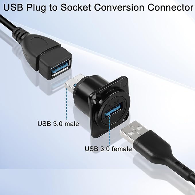 QIANRENON USB 3.0 Male to Female Panel Mount Adapter 5Gbps USB Plug to Socket Connector D/XLR Panel Mount for Data Transfer, Charging