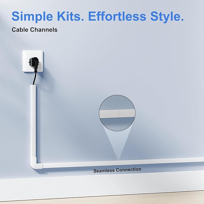 Yecaye Cord Hider, 113in Medium Cord Covers for Wires on Wall, Cord Organizer for 2-3 Wires, Easy Install Cable Management Kit, TV Cable Hider for Home Office, W0.95in H0.55in, White