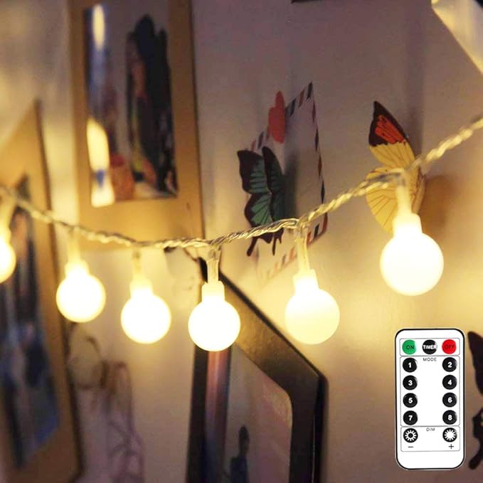 Lighting EVER Globe String Lights Battery Operated, 16.4ft 50 LED Small Ball Decorative Fairy Light with Remote and Timer, Hanging for Bedroom, Teen Room, Dorm, Teepee, Balcony, Camping Tent