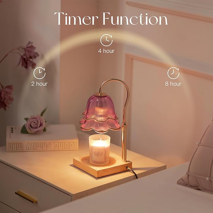 Mom Birthday Gifts for Women: Purple Flower Candle Warmer Lamp with Scented Candles Dimmable Wax Warmer with Timer Mom Christmas Gift