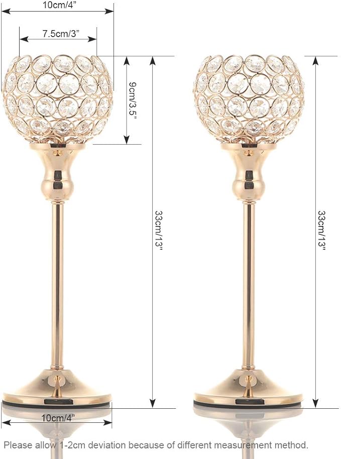 VINCIGANT Gold Crystal Candle Holders Set of 2 for Fireplace Coffee Table Mantle Decor,Wedding Home Halloween Decoration Centerpieces