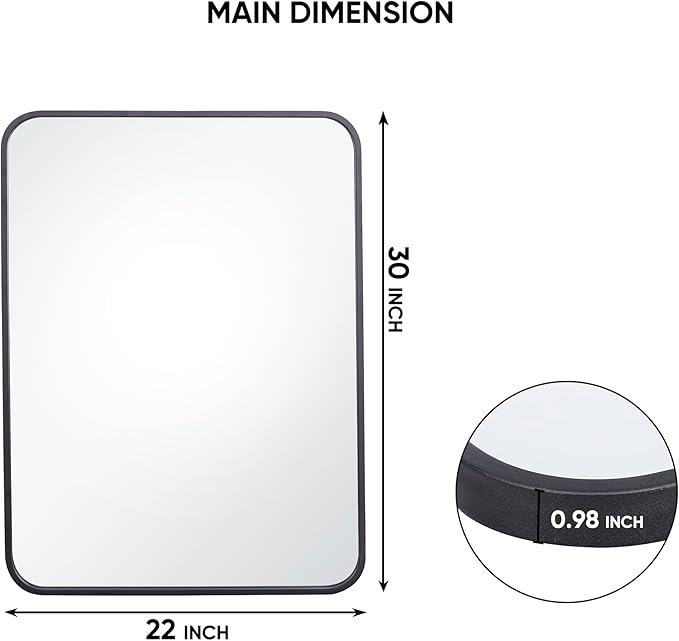 SUPER DEAL 22x30 Inch Black Wall Mirror for Bathroom, 2PCS Wall Mounted Rectangular Entryways Decor Vanity Mirrors with Stainless Steel Metal Frame and Rounded Edge