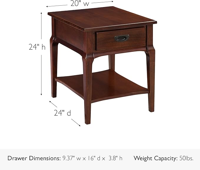 Leick Home Stratus End Table, 1 Drawer, Display Shelf, Solid Wood, 30 in x 12 in x 28 in, Heartwood Cherry, 22007
