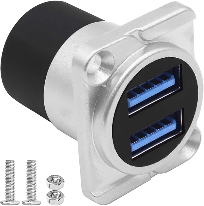 Dual USB 3.0 Panel Mount Adapter USB Type A Dual Female to 2 Female Coupler Bulkhead Fixed Mount Embedded D-Type Pass Though Connector for Data Transfer/Charging -Silver (D-Type)