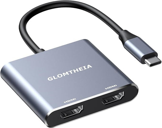 Dual HDMI Adapter for 2 Monitors Extended Display 1 in 2 Out, USB C to HDMI Splitter for Laptop MacBook Pro/Air, Support 4K@30Hz Double Monitors or 4K@60Hz Single Monitor