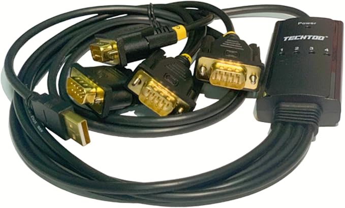 4 Port USB to Serial RS232 DB9 Adapter USB to Seria Converter Serial Cable 9-Pin with Thumbscrews (Prolific Chip W/Thumbscrews, 4 Port)