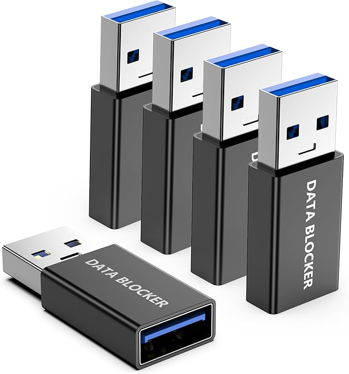 5 Pack USB Data Blocker Adapter, USB A Data Blocker for iPhone 15 16 17 and for Android Phone or for ipad, usb-a to usb-a data blocker adapter Only for Charge, Protect Against Juice Jacking ( Black )