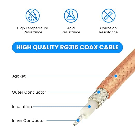 SDTC Tech N Type Male to SMA Male Coaxial Adapter Cable Coax Antenna Extender Wi-Fi Connector RG316 Jumper (20 inch/ 50cm)