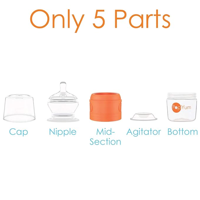 PopYum 5 oz Orange Anti-Colic Formula Making/Mixing/Dispenser Baby Bottle with #1 Slow Flow Nipple, 150 ml, BPA-Free, Natural Latch