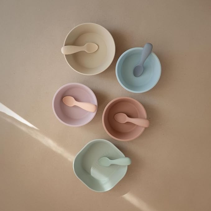 mushie Silicone Toddler Starter Spoons | 2 Pack (Tradewinds/Shifting Sand)