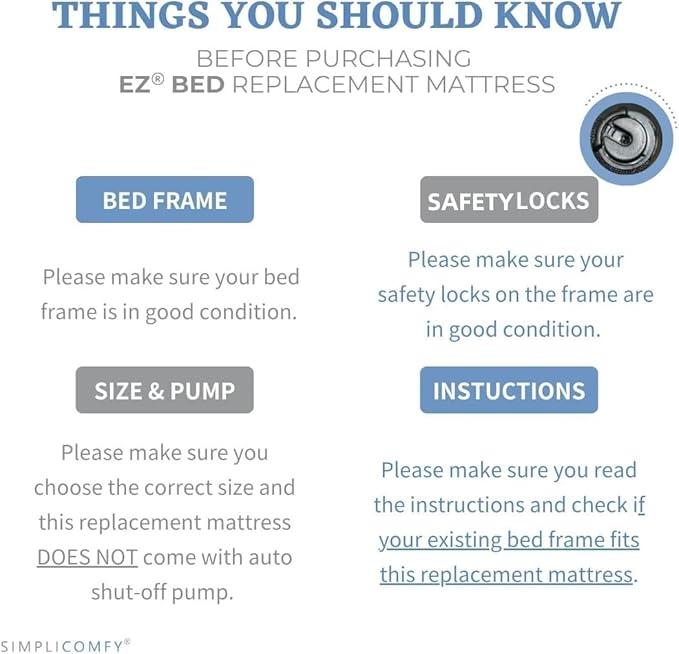 Simpli Comfy Twin Replacement Air Mattress with Built-in Pump – Compatible with EZ Bed, Use Alone or with Frame, Fast Inflation, Portable and Easy Storage