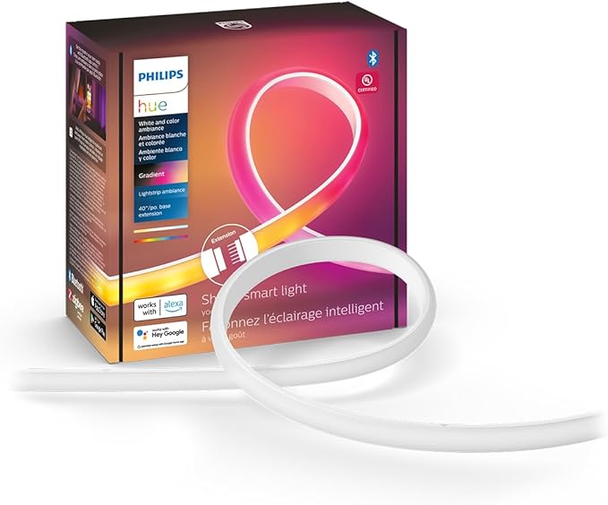Philips Hue Indoor 3-Foot Smart LED Light Strip Extension - Flowing Multicolor Effect - Requires Base Kit - 1 Pack - Control with Hue App - Works with Alexa, Google Assistant and Apple HomeKit