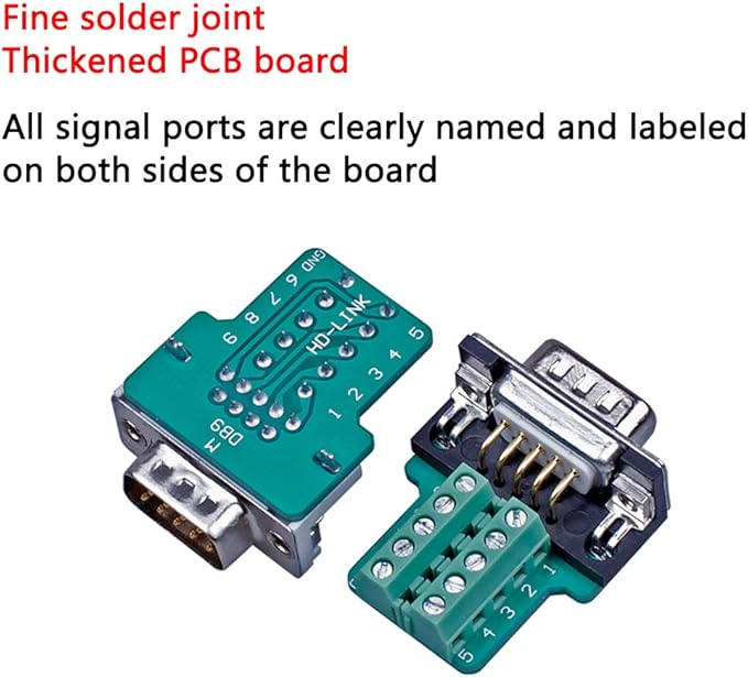 2PCS DB9 Solderless RS232 D-SUB Serial to 9-pin Port Terminal Male Adapter Connector Breakout Board with Case Long Bolts Tail Pipe (2PCS Male)