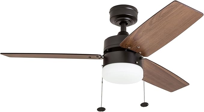 Prominence Home Reston, 42 Inch Modern Farmhouse LED Ceiling Fan with Light, Pull Chain, Dual Mounting Options, Dual Finish Blades, Reversible Motor - 51015-01 (Bronze)