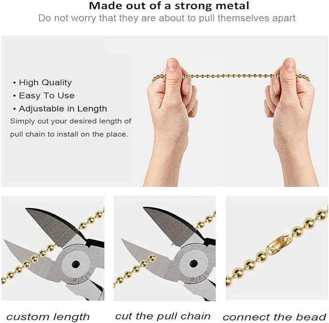 Ceiling Fan Pull Chain, 13.6 Inches Fan Pulls Set with Connector, 2 PCS Beaded Ball Fan Pull Chain- Brass