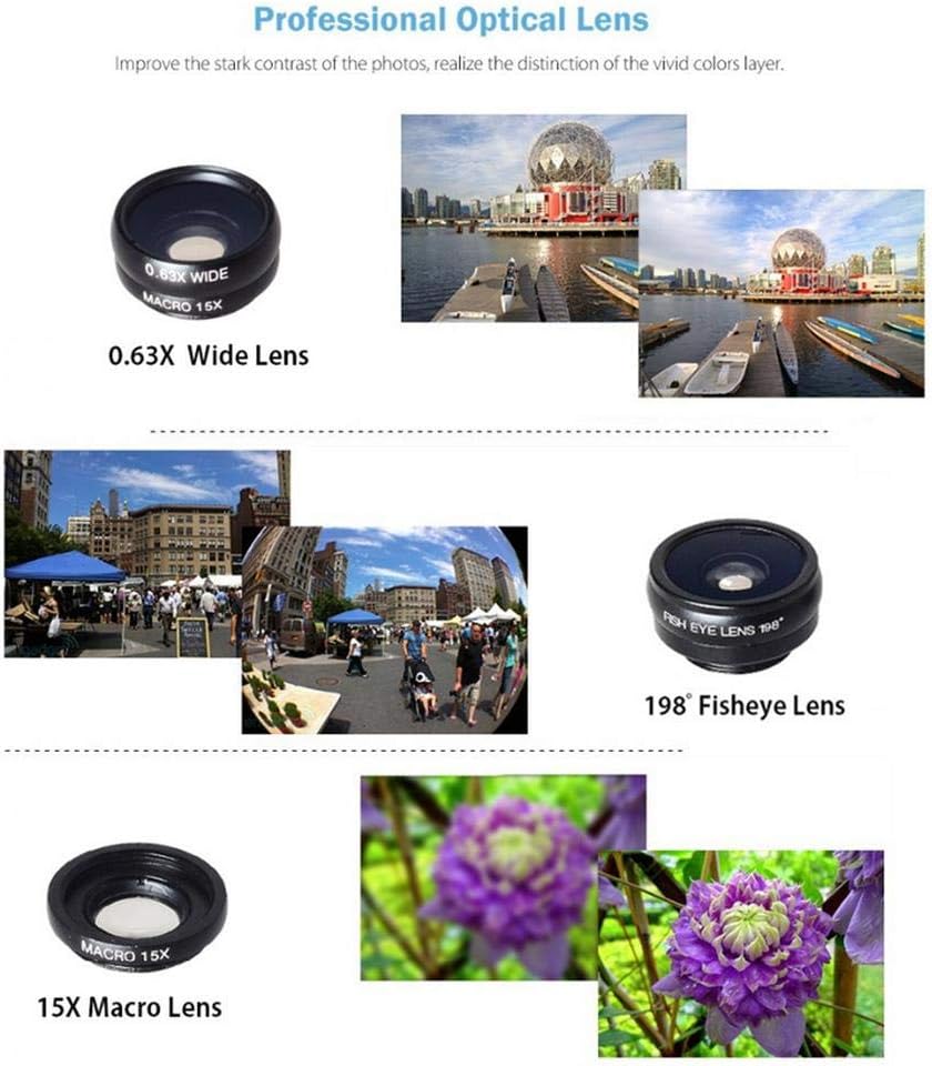 Phone Camera Lens Kit - 4 in 1 Cell Phone Camera Lenses Kit - 18X Telescopic Lens, 198° Fisheye Lens, 0.36 Super Wide