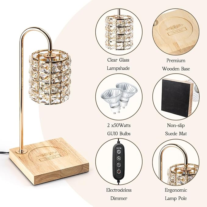 Marycele Electric Candle Warmer Lamp with Timer, Wax Melt Warmer, Gifts for Mom Women, Gold Aesthetic Room Home Decor Cozy House Warming Gifts, Vintage Square Diamond