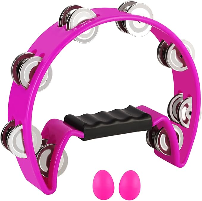 EastRock Tambourine,Metal Jingles Hand Held Percussion Half-Moon Tambourine and Egg Shakers for Adults, KTV, Party