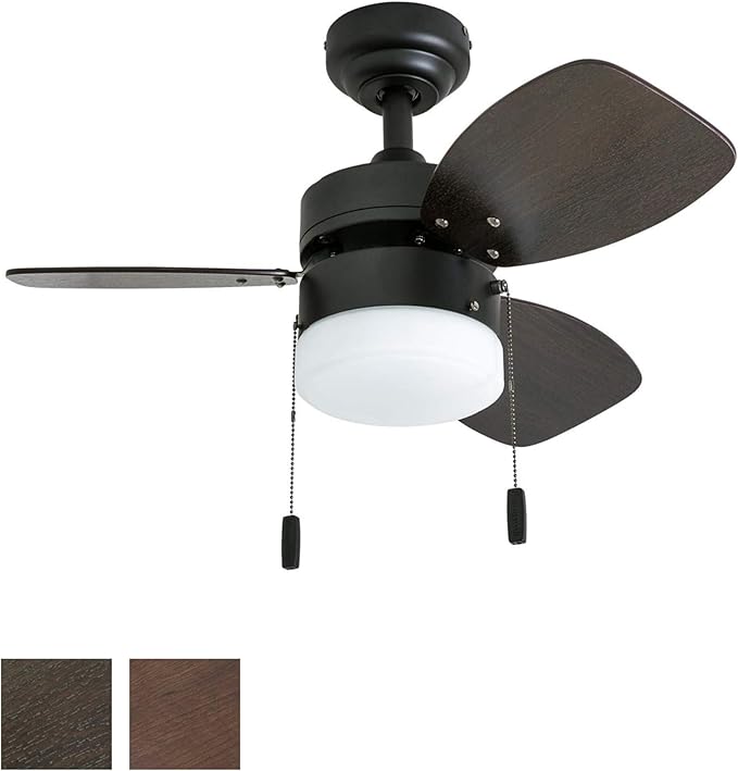 Honeywell Ceiling Fans Ocean Breeze Modern 30 Inch Ceiling Fan with Light, Pull Chain LED Indoor Fan with 3 Blades, Dark Brown Chestnut and Light Oak Blade Finish Options, Bronze (50602-01)