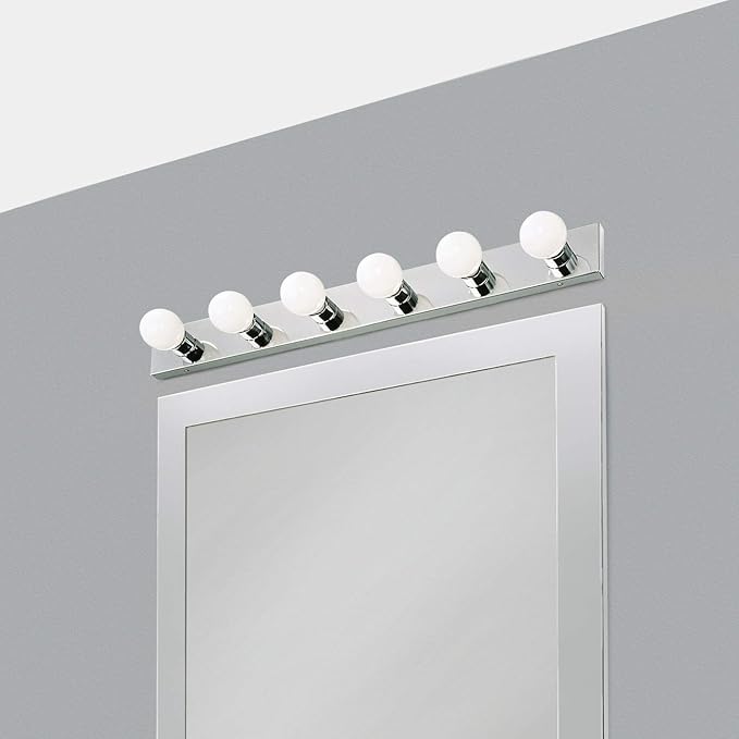Design House Vanity Lights, 6 Linear Lights, Dimmable, Horizontal or Vertical Use, Uses (6) 60W Bulbs, For Bathroom/Makeup Vanity, Polished Chrome, 36.0 in. L x 4.33 in. H x 2.0 in. D, 500942