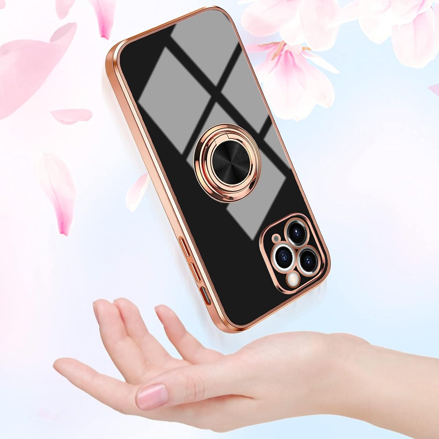 Omorro iPhone 11 Pro Max Case for Women, Bling Glitter Plating Rose Gold Slim Soft Luxury Cover with Ring Holder