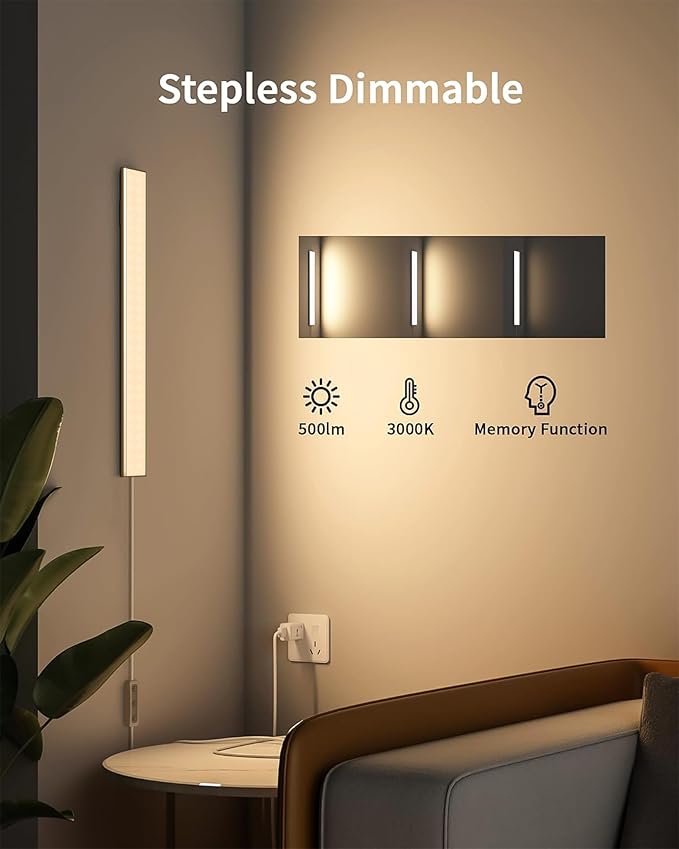 ASOKO Under Cabinet Lights, Upgrade 16inch LED Closet Light with Dimmable 3000K Warm White and Memory Function, Plug-in Under Counter Lights for Kitchen/Desk/Shelf/Workbench/Display Case/Room