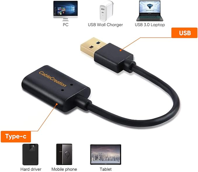 CableCreation [3-Pack USB C Female to USB Male Adapter Cable, 5Gbps USB 3.1 to USB C Adapter Compatible with Oculus Quest Link Logitech StreamCam, etc