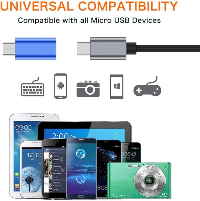 JXMOX USB C to Micro USB Adapter, (4-Pack) Type C Female to Micro USB Male Convert Connector Support Charge Data Sync Compatible with Samsung Galaxy S7/S7 Edge, Nexus 5/6 and Micro USB Devices (Blue)