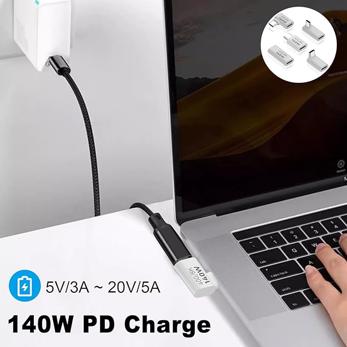 Poyiccot USB C Extension Adapter, 40Gbps Data, 140W Power, 8K Video, 90 Degree USB C Adapter Support for Thunderbolt Devices, Notebook, Tablet & Phone, in White, 5 Pack