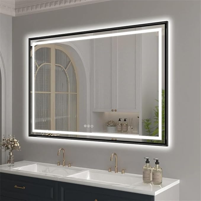 24"x 40" LED Bathroom Mirror with Black Frame, Stepless Dimmable, Anti-Fog, Shatter-Proof, Memory, 3 Colors, LED Vanity Mirror