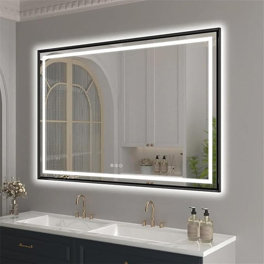 24"x 40" LED Bathroom Mirror with Black Frame, Stepless Dimmable, Anti-Fog, Shatter-Proof, Memory, 3 Colors, LED Vanity Mirror