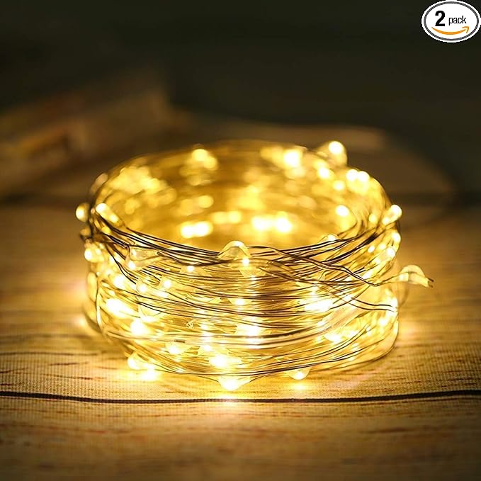 ANJAYLIA Fairy Lights, 2 Pack String Lights Battery Operated 33ft 100 LED Twinkle Lights for Wedding, Party, Christmas, Warm White