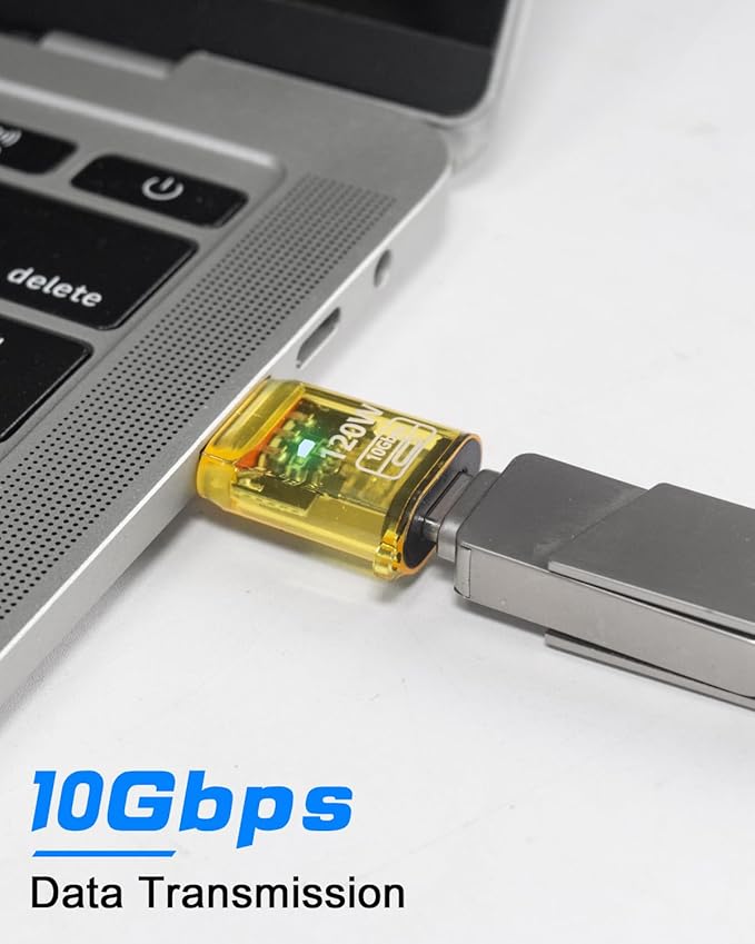 Poyiccot 4Pack 10Gbps USB C Female to USB Male Adapter 120W USB 3.2 Type C to Type A Charger Connector with Double-Side LED Comaptible for iPhone 15 16 Plus Pro Max, Laptop, Charger, Earphone, Yellow