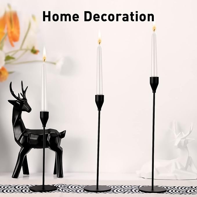 Black Candlestick Holder Set of 12 for Taper Candles, Decorative Candle Holders Bulk Candle Stick Holders Taper Candle Holders for Table Centerpiece Wedding Dinning Party Anniversary Home Decor