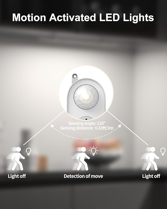 ASOKO Motion Sensor Dimmable Led Under Cabinet Lighting,12 inches Plug in Led Counter Light Bars, Daylight White 4500K Led Light Bar for Kitchen/Closet/Wardrobe/Shelf/Desk/Display Case