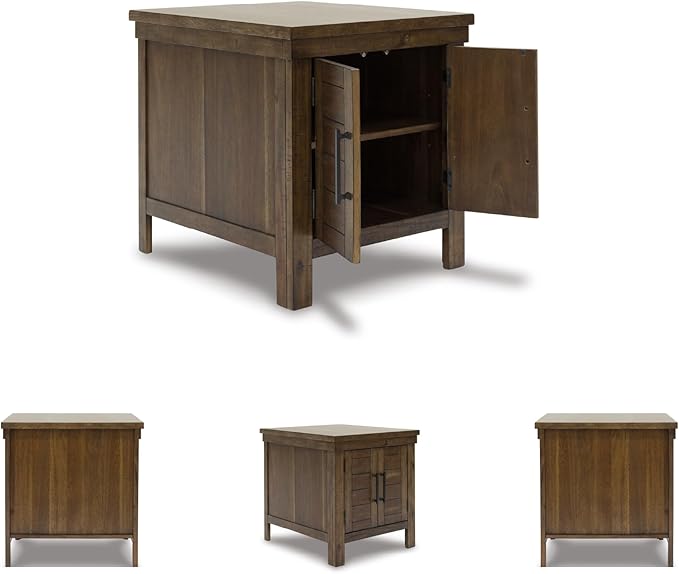 Signature Design by Ashley Moriville Rustic Farmhouse End Table with Dual Cabinet Doors, Brown