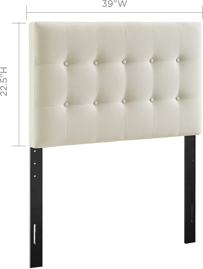 Modway Emily Tufted Button Linen Fabric Upholstered Twin Headboard in Ivory