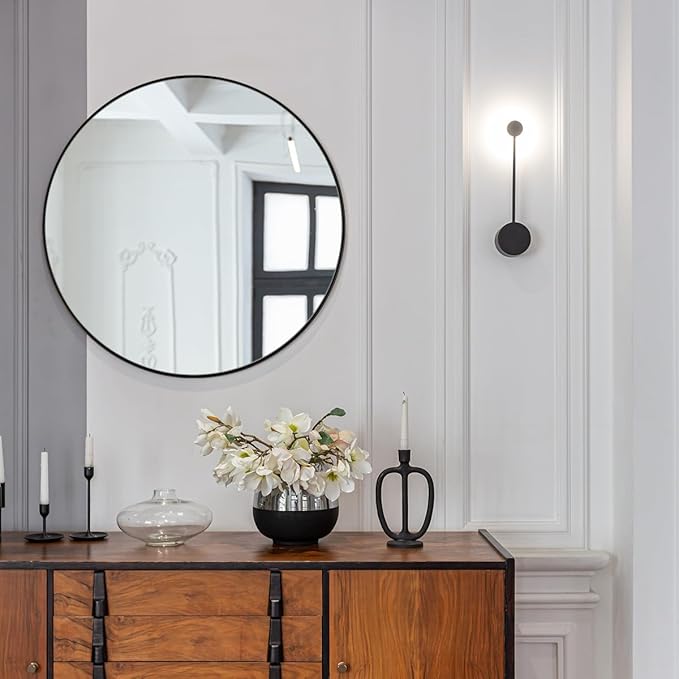ANDY STAR 36" Black Round Mirror, Black Circle Mirror, 36 inch Round Black Mirror Bathroom, Big Circle Wall Mirror in Metal Frame, Matte Black Vanity Mirror for Entryway, Living Room, Dining Room