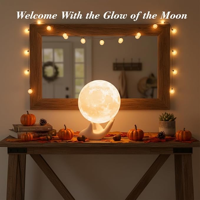 Mydethun 3.5 Inch 3D Moon Lamp – White Elephant Gift for Women Teenage Girls, Mood Lighting w/Ceramic Base, Dual-Color White/Yellow, Touch-Dimmable LED Night Light for Kids Room, Christmas Decor
