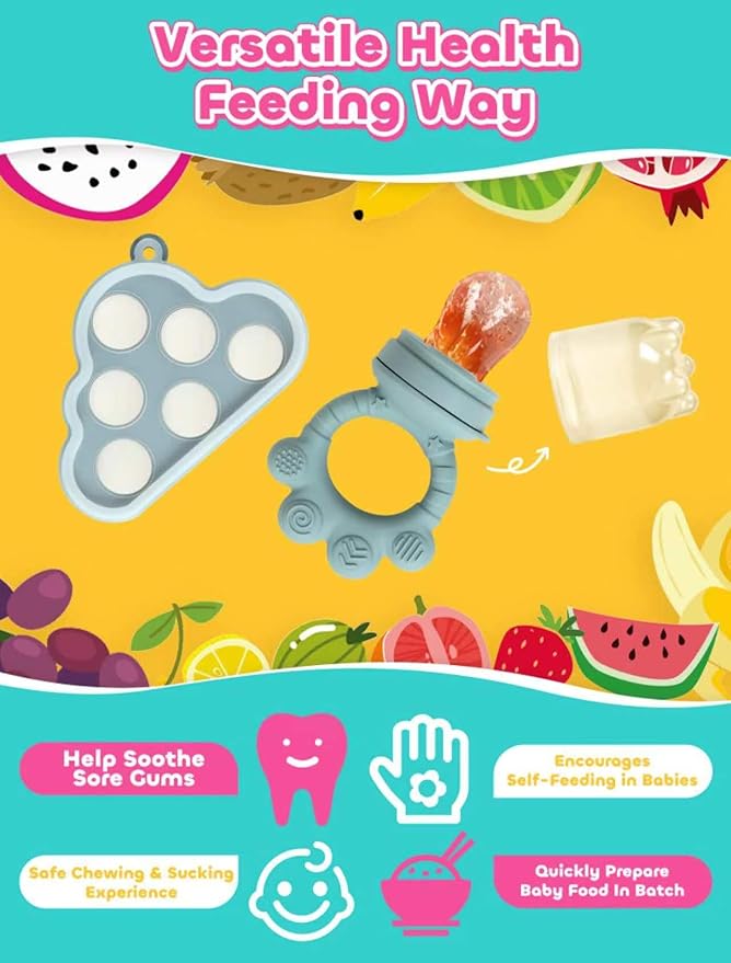 Baby Popsicle Molds & Food Feeder Set, Baby Fruit Feeder for Infant Teething Relief & Safe Infant Self Feeding 4 Months+ Starting Solids for Essentials (Beige)