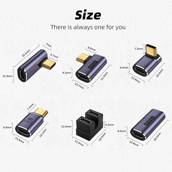 USB C Angle Adapter 40Gbps [2 Pack] 90 Degree USB C Type C Angled USB-C Male to Female Adapter, 8k at 60hz USB 3.1 Right Angle Extension for Laptop, Tablet, VR, Camera, Smartphone (Sideway)