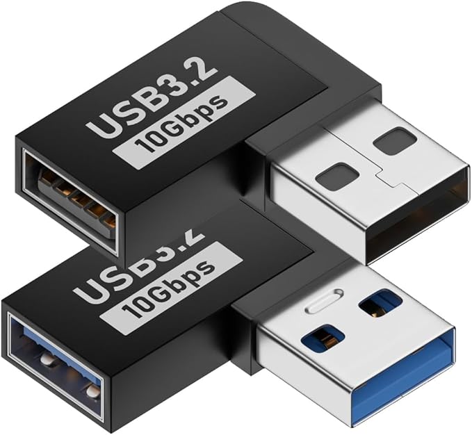 2 Pack USB 3.0 Adapter 90 Degree Male to Female Combo Vertical Up and Down Angle Coupler Connector，USB 3.0 Male to Female 90 Degree Right Angle Extension Adapter