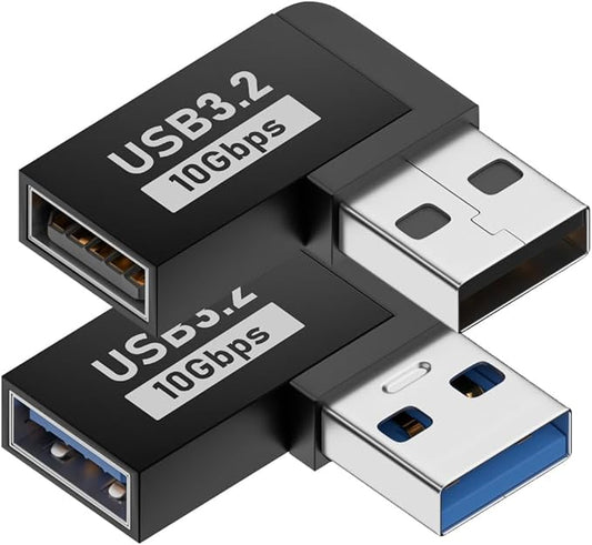 2 Pack USB 3.0 Adapter 90 Degree Male to Female Combo Vertical Up and Down Angle Coupler Connector，USB 3.0 Male to Female 90 Degree Right Angle Extension Adapter