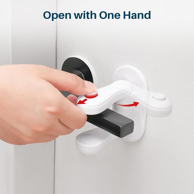 Inaya Door Lever Lock (2 Pack) – Child Proof Handle Locks, 3M Adhesive & Easy Installation for Home, Baby-Proof Locks for Kids Safety, Compatible with standard doors