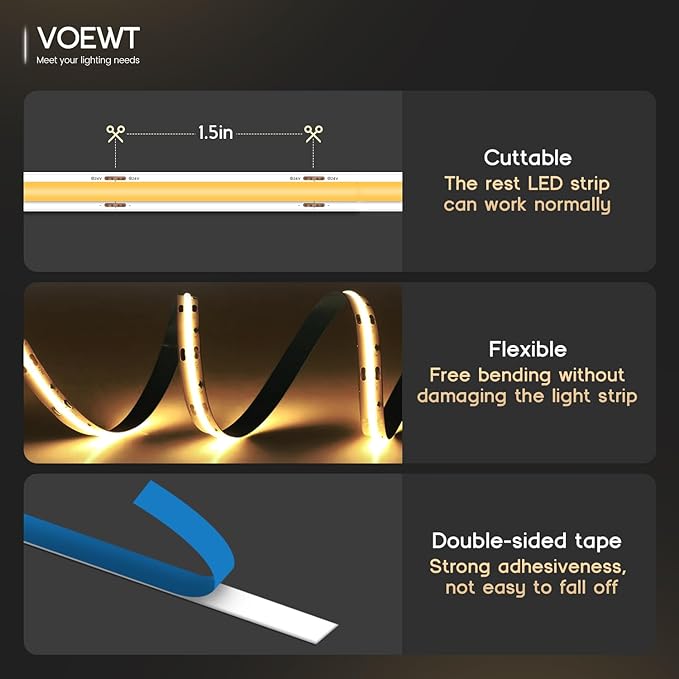 COB LED Strip Lights Neutral White 4000K,32.8ft 24V High CRI 95Ra+ Super Bright,Flexible Tape Lights for Bedroom,Mirror,Kitchen Cabinet, Living Room(Power Supply Not Included)
