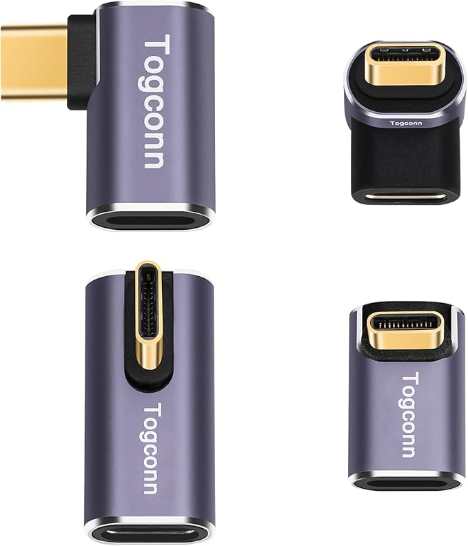 Right Angle USB C Adapter 4-Pack, Multi-Type 90 Degree USB Type-C Male to Female Extender Connector, 40Gbps, 8K@60Hz Compatible with MacBook Pro/Air, iPhone 15/15 Pro Max, iPad Pro, Tablet, Phone