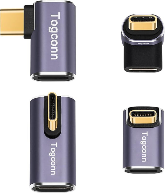 Right Angle USB C Adapter 4-Pack, Multi-Type 90 Degree USB Type-C Male to Female Extender Connector, 40Gbps, 8K@60Hz Compatible with MacBook Pro/Air, iPhone 15/15 Pro Max, iPad Pro, Tablet, Phone