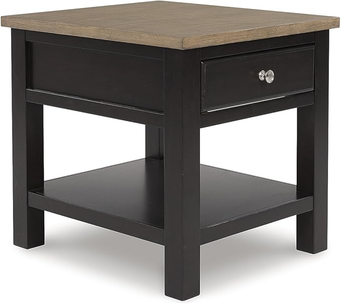 Signature Design by Ashley Drazmine Casual End Table with 1 Lower Shelf, Light Brown & Black