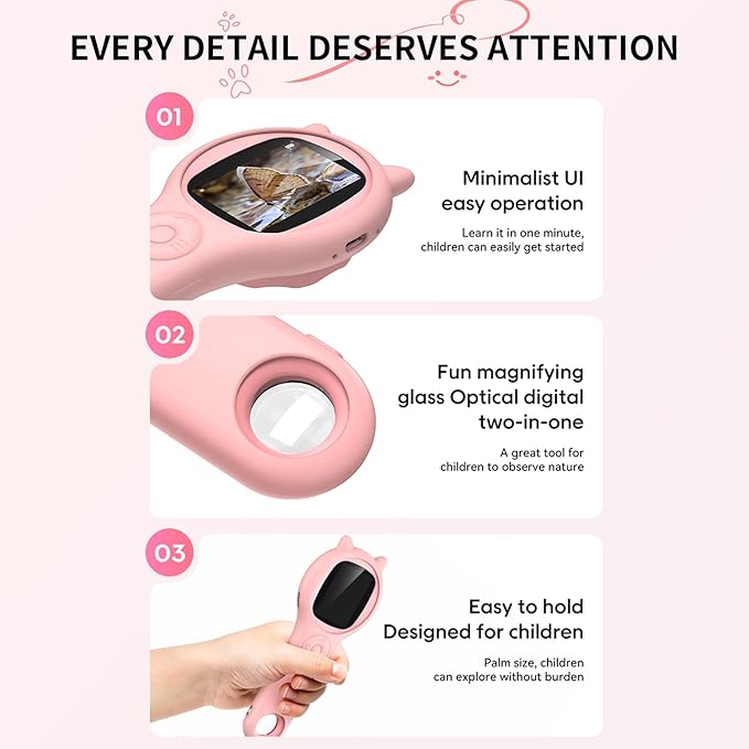 Pink and Purple Microscope for Kids-200X Portable Digital Mini Microscope- Your Little Scientist Miniscope - STEM Toy for Age 5 6 7 8 9 10 11 12 Years Old Toddlers.