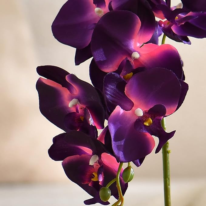 Large Artificial Potted Orchid Plant, Silk Flower Arrangement with Ceramics Vase, Dark Purple